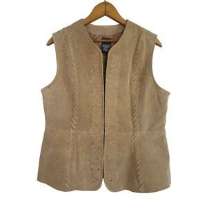 Outbrook Embroidered Leather Vest Womens Medium 8 / 10 Tan Suede
